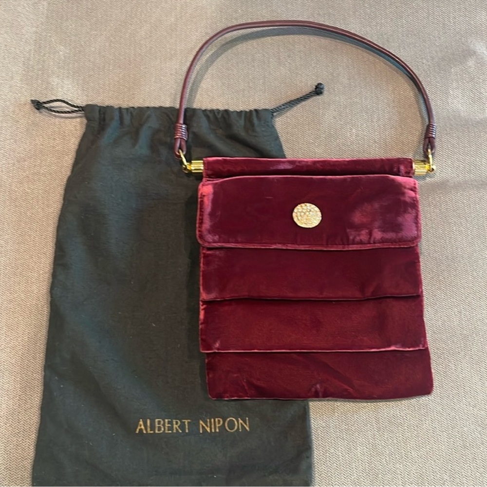 Vintage Albert Nipón wine colored velvet evening bag with crystals